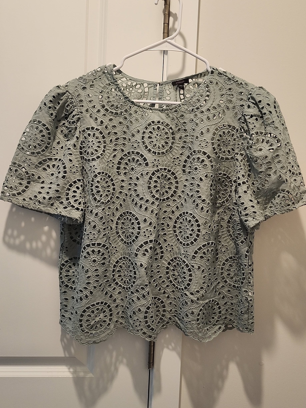 Express Sage Eyelet Puff Sleeve Blouse